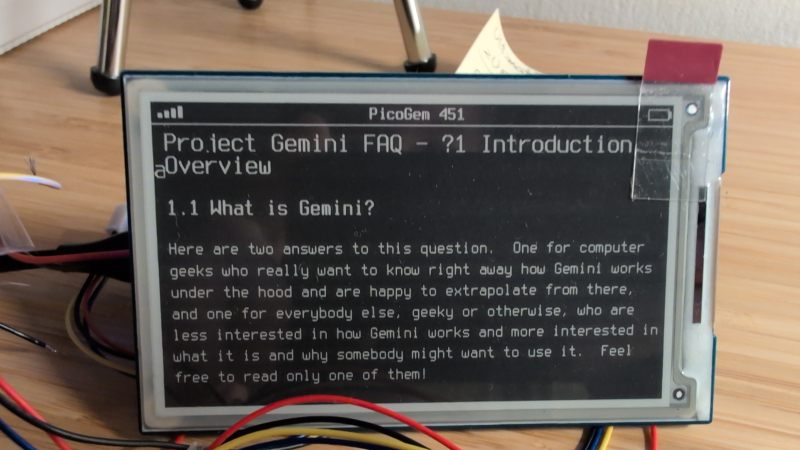 [IMG] The e-paper screen with Project Gemini FAQ page displayed
